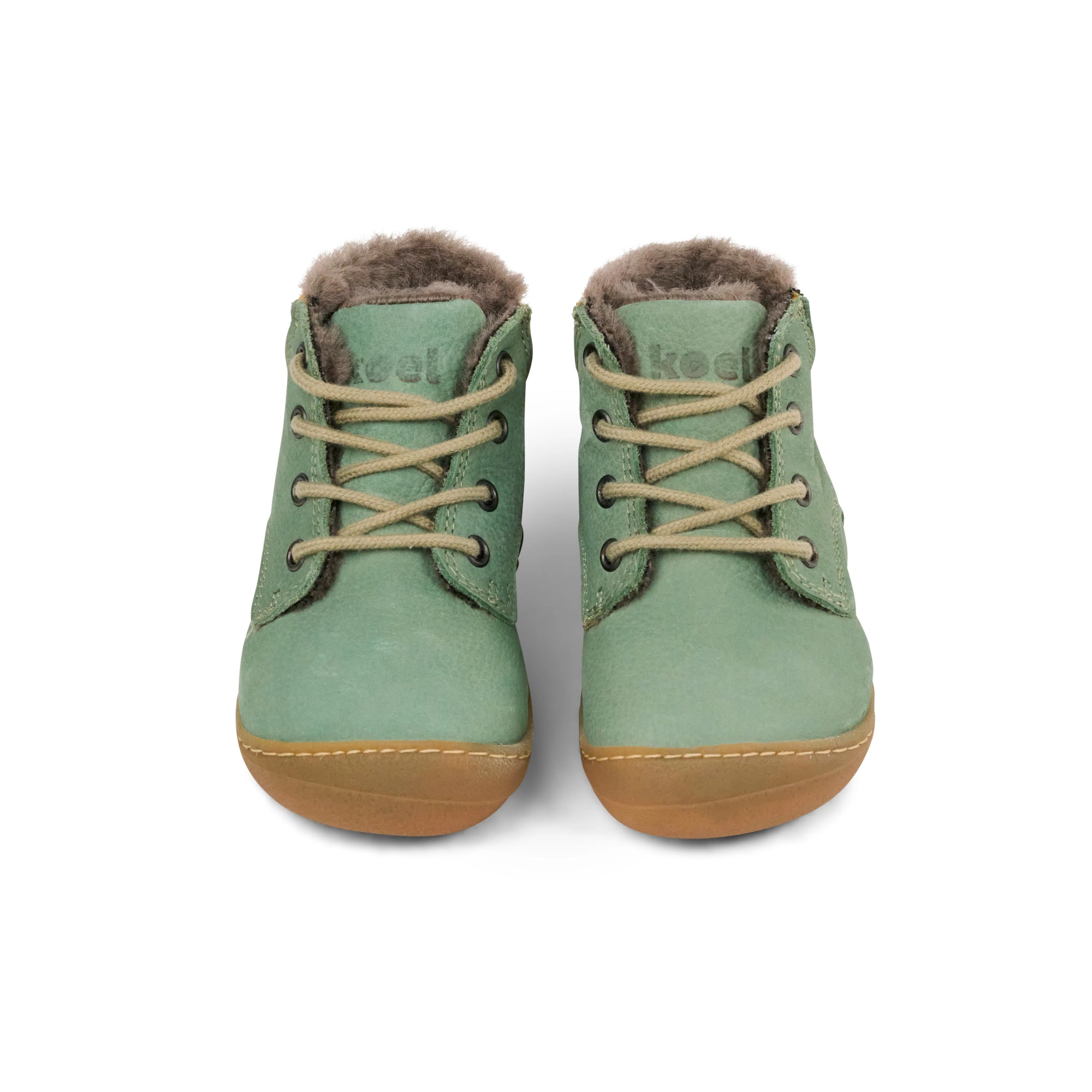 Koel Barefoot Bill Nubuk Barfuß Lauflernschuh zum Schnüren Olive Lammfell-Futter - keks.