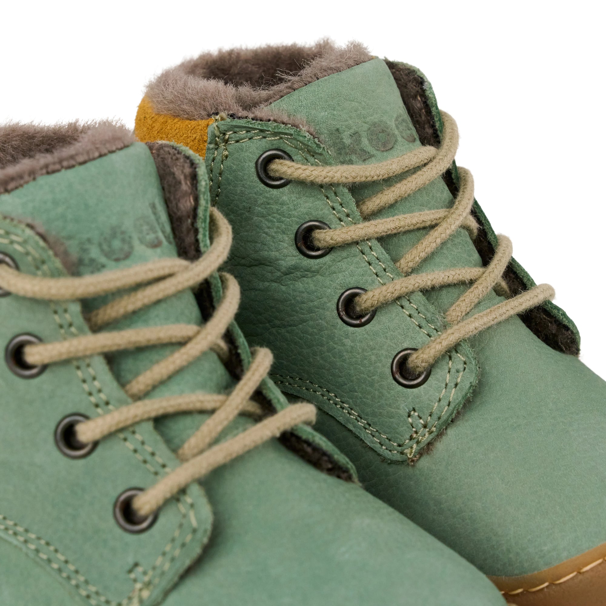 Koel Barefoot Bill Nubuk Barfuß Lauflernschuh zum Schnüren Olive Lammfell-Futter - keks.