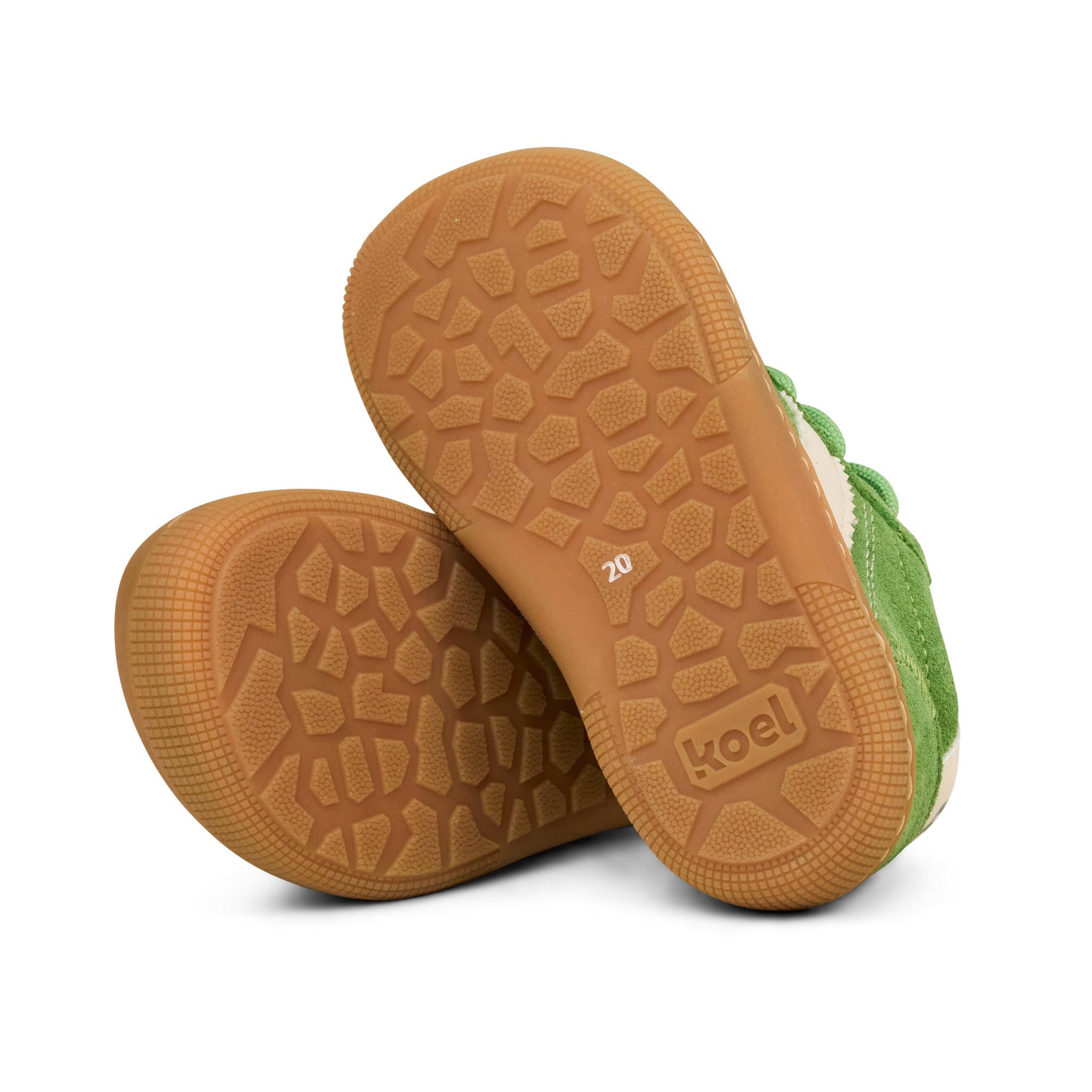 Koel Barefoot Dallas Suede Barfußschuh zum Schnüren Khaki – flexible Gummisohle mit rutschfestem Profil, natürliche Fußbewegung und hoher Grip für Kinder