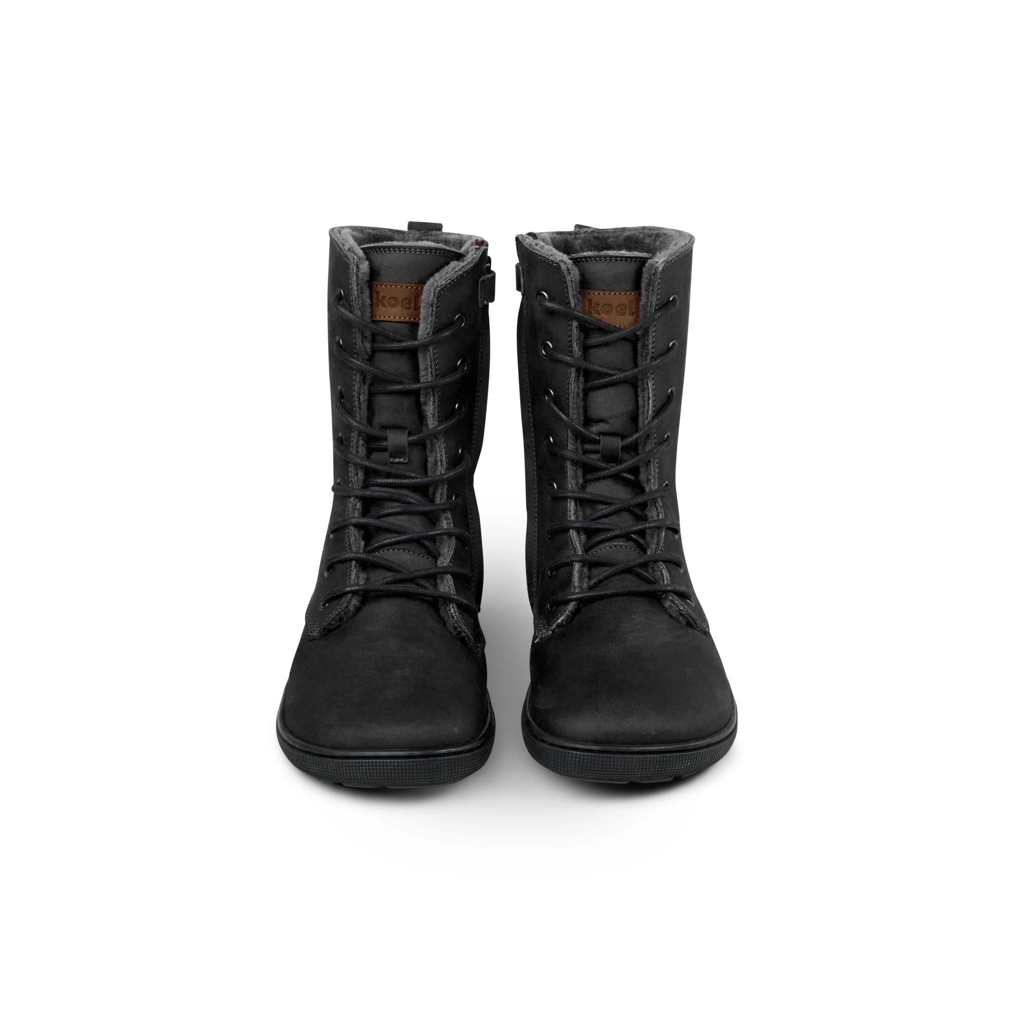 Koel Women Barefoot Faro Barfuß-Schnürstiefelette mit Reißverschluss Black Lamfell-Futter - keks.