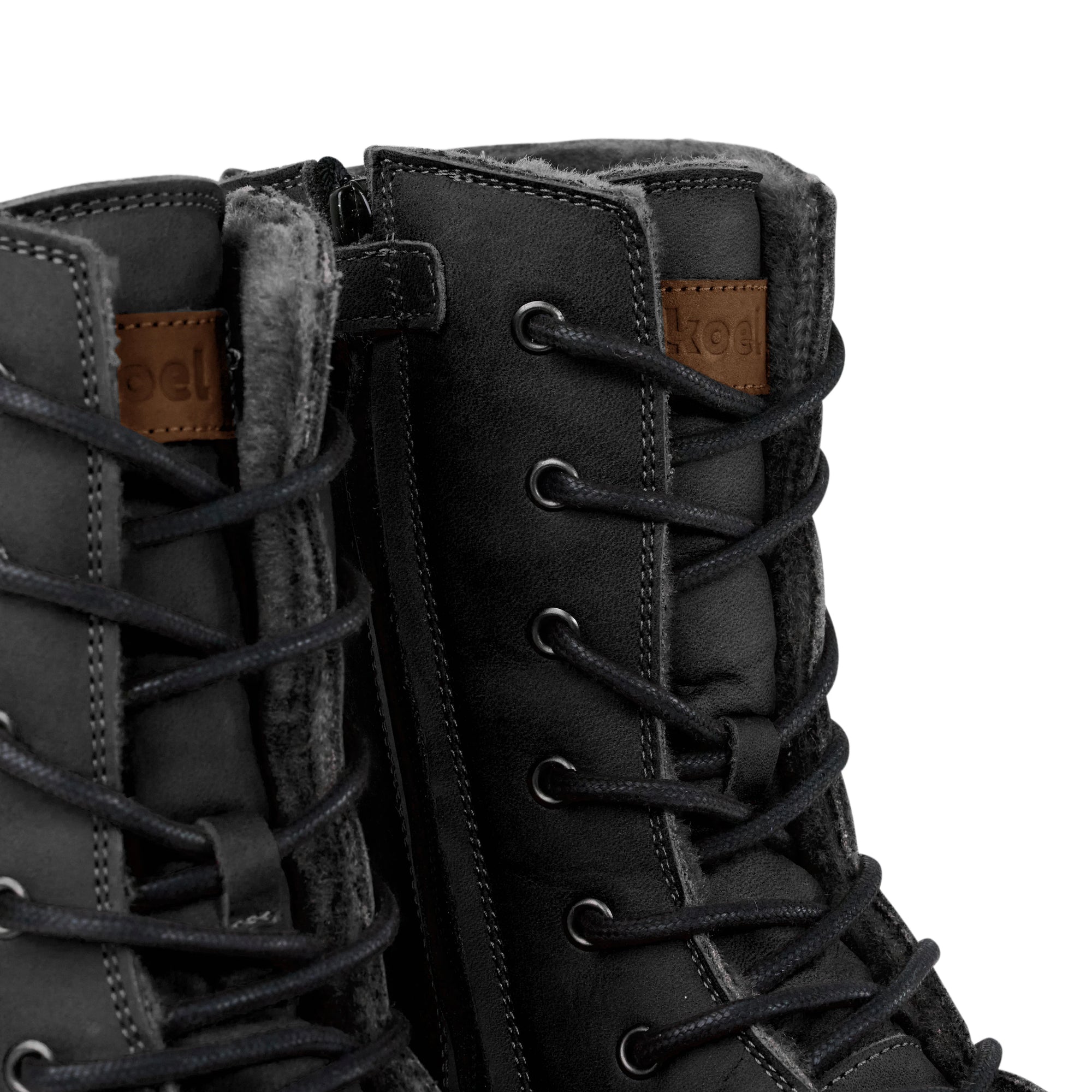 Koel Women Barefoot Faro Barfuß-Schnürstiefelette mit Reißverschluss Black Lamfell-Futter - keks.