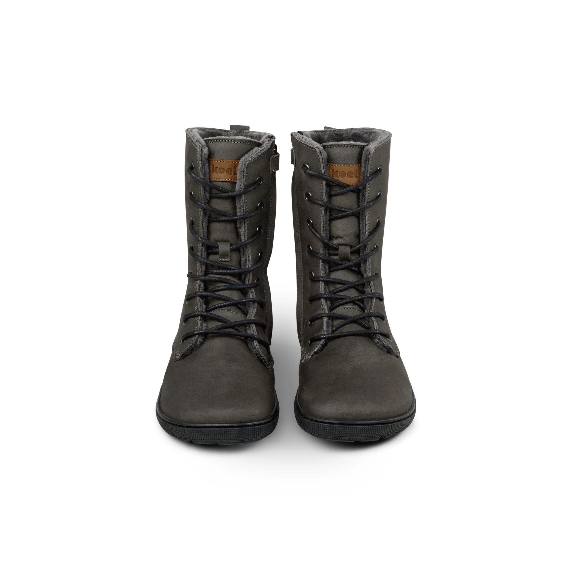 Koel Women Barefoot Faro Dark Grey Schnürstiefeletten mit Reißverschluss & Lammfell