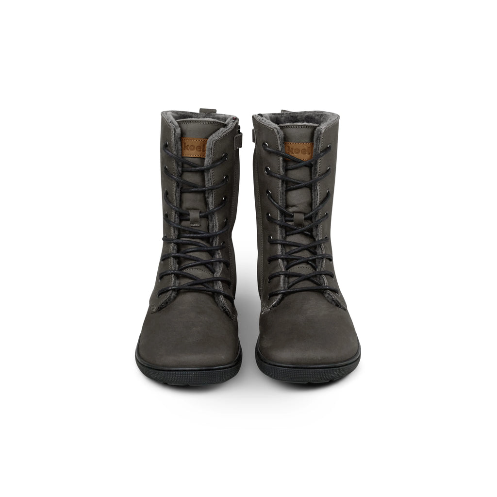 Koel Women Barefoot Faro Dark Grey Schnürstiefeletten mit Reißverschluss & Lammfell