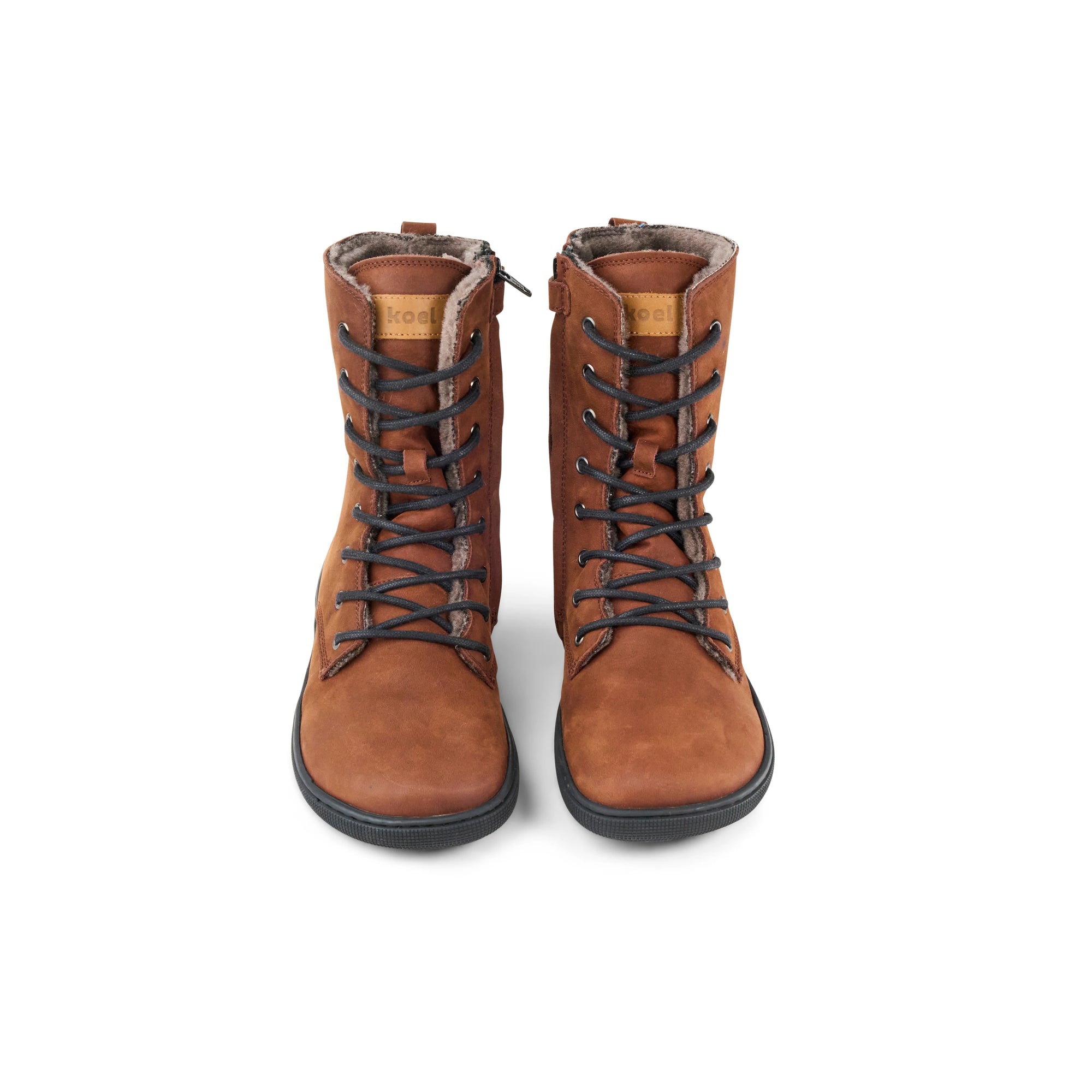 Koel Women Barefoot Faro Chocolate Schnürstiefeletten mit Reißverschluss & Lammfell, Frontalansicht