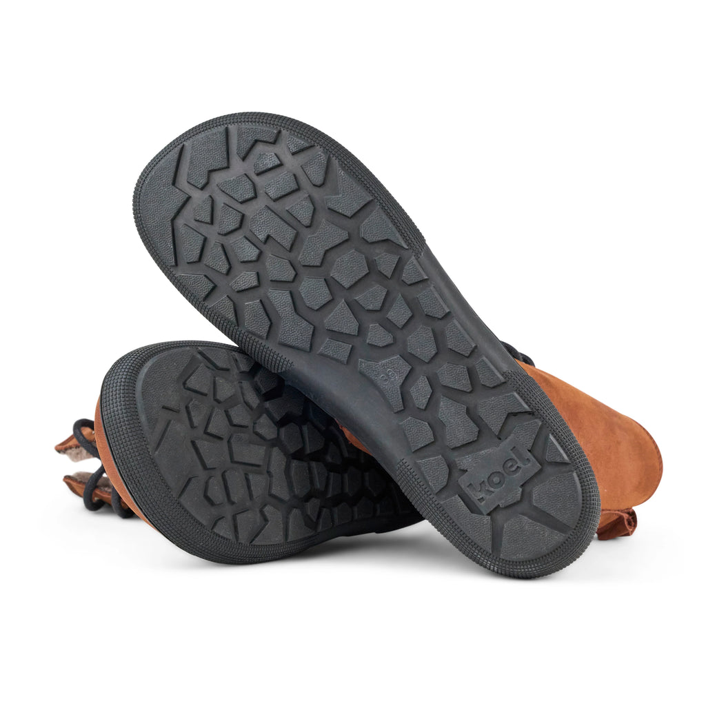Koel Women Barefoot Faro Chocolate Schnürstiefeletten mit Reißverschluss & Lammfell – Gummisohle detail, flache flexible Sohle ohne Sprengung