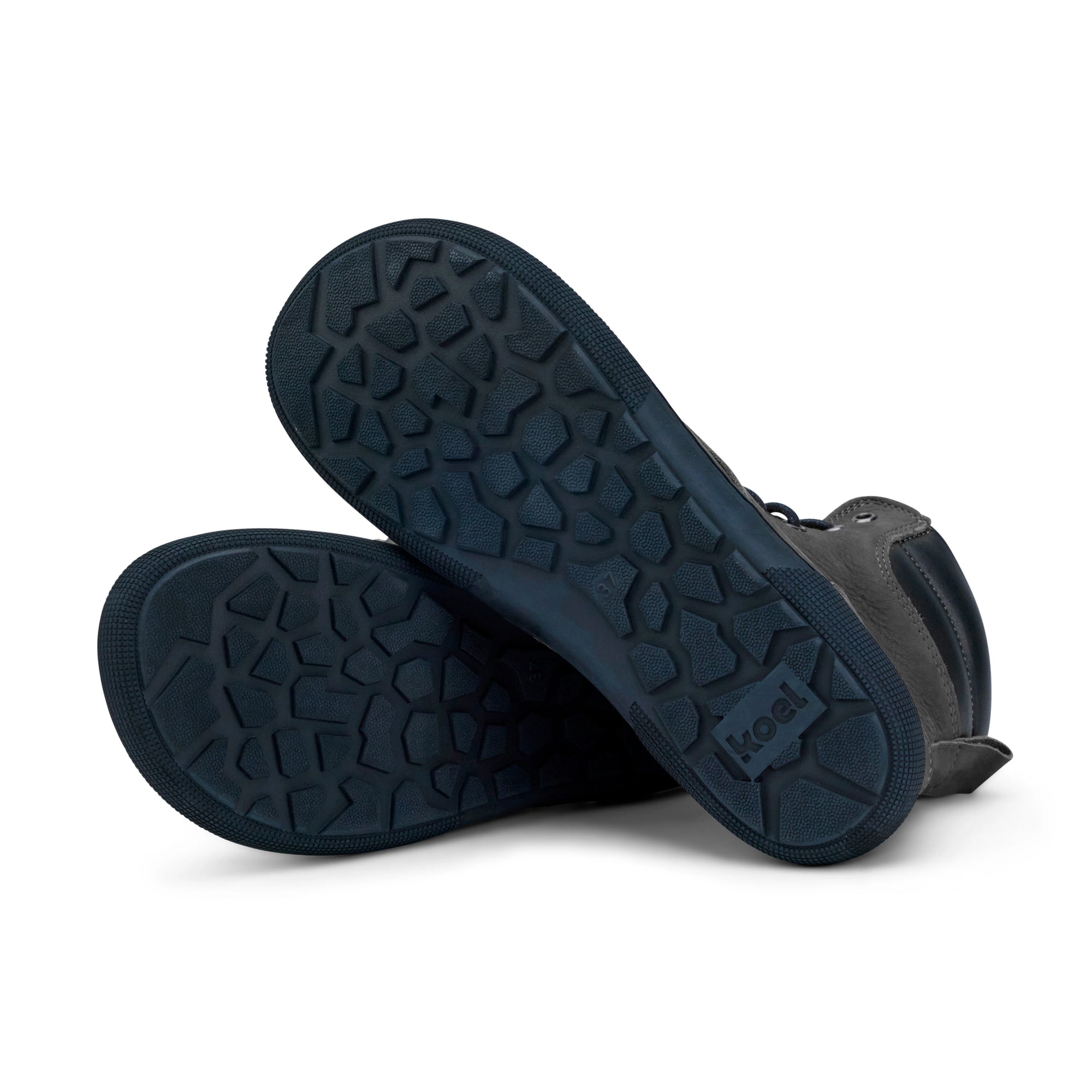 Koel Women Barefoot Florence Dark Grey Schnürstiefeletten mit Reißverschluss – Gummisohle detail, flache flexible Sohle ohne Sprengung