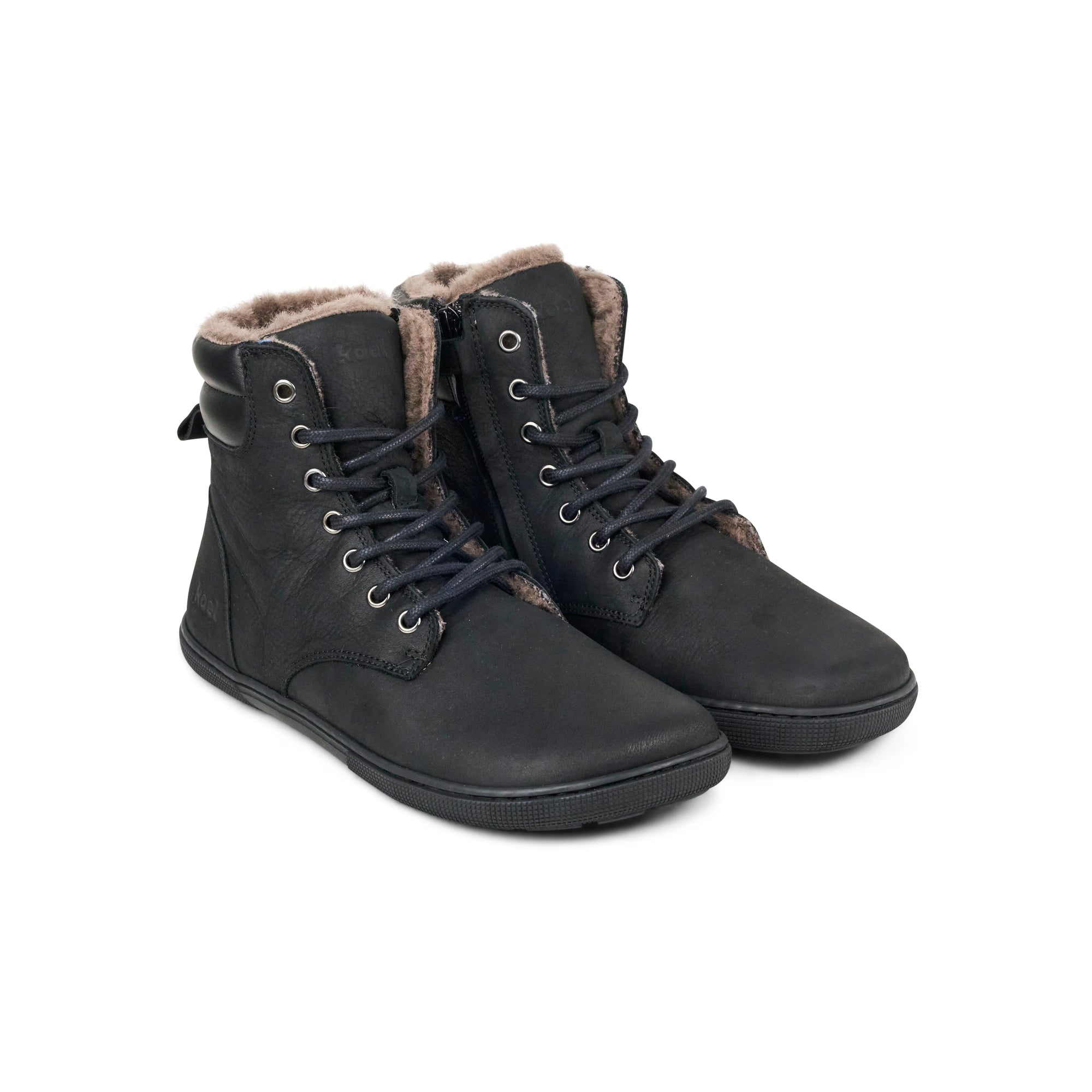 Koel Women Barefoot Florence Lamb Barfuß-Schnürstiefelette mit Reißverschluss Black Lammfell-Futter - keks.