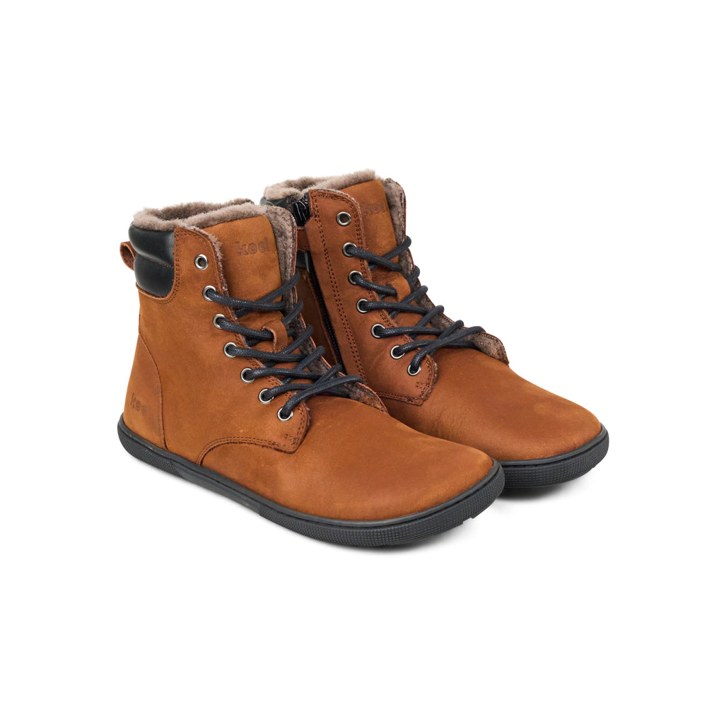 Koel Women Barefoot Florence Lamb Chocolate Schnürstiefeletten mit Reißverschluss und Lammfell