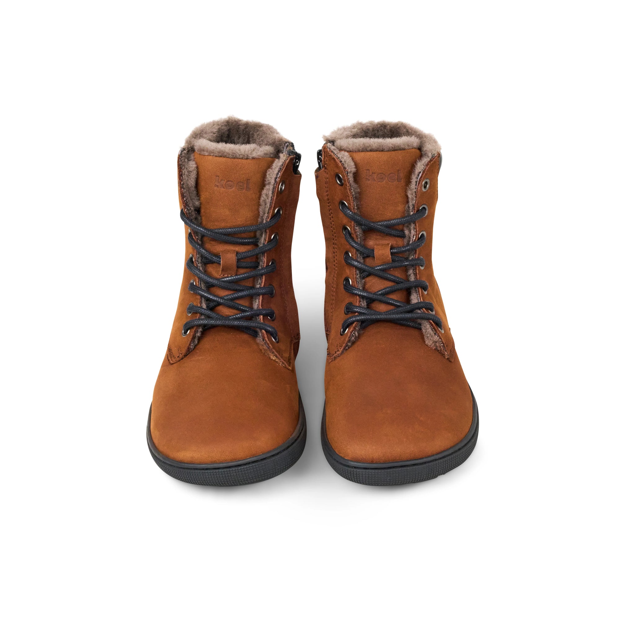 Koel Women Barefoot Florence Lamb Chocolate Schnürstiefeletten mit Reißverschluss und Lammfell