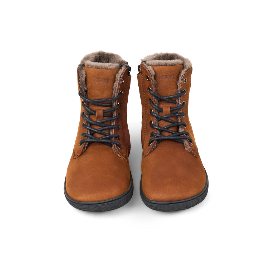 Koel Women Barefoot Florence Lamb Chocolate Schnürstiefeletten mit Reißverschluss und Lammfell