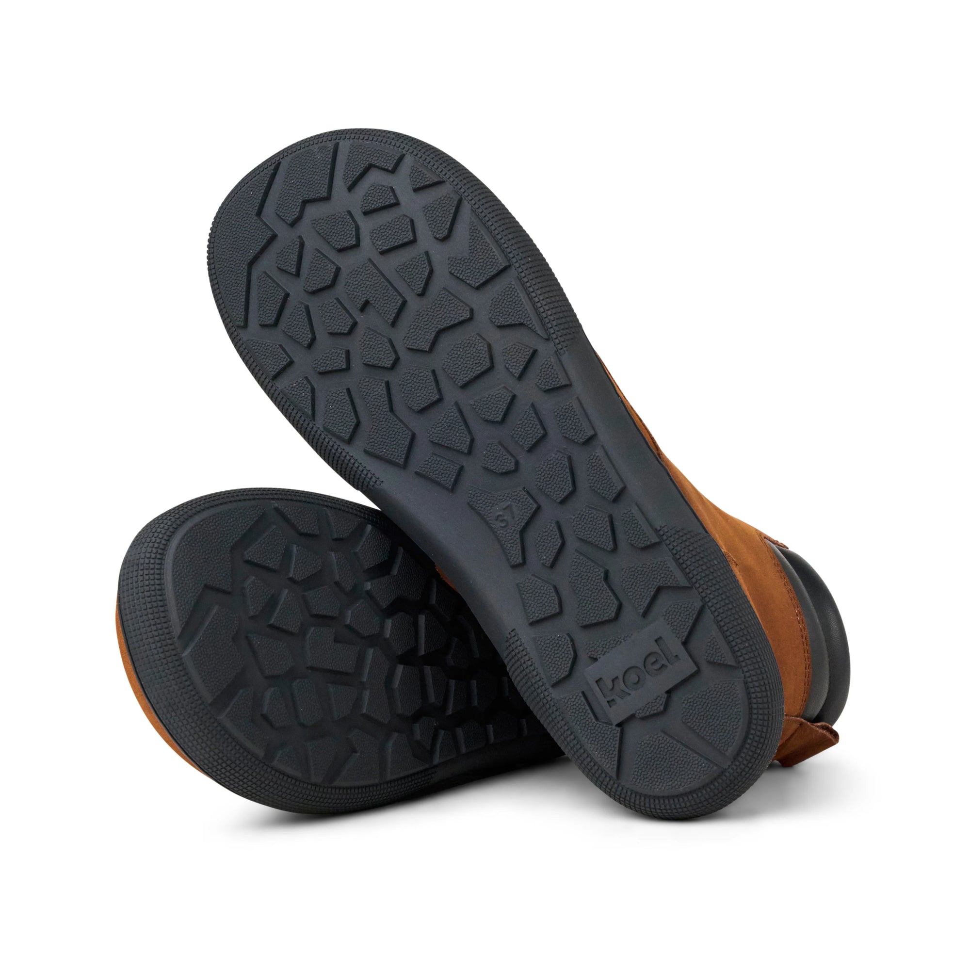 Koel Women Barefoot Florence Lamb Chocolate Schnürstiefeletten mit Reißverschluss und Lammfell – Gummisohle detail, flache flexible Sohle ohne Sprengung