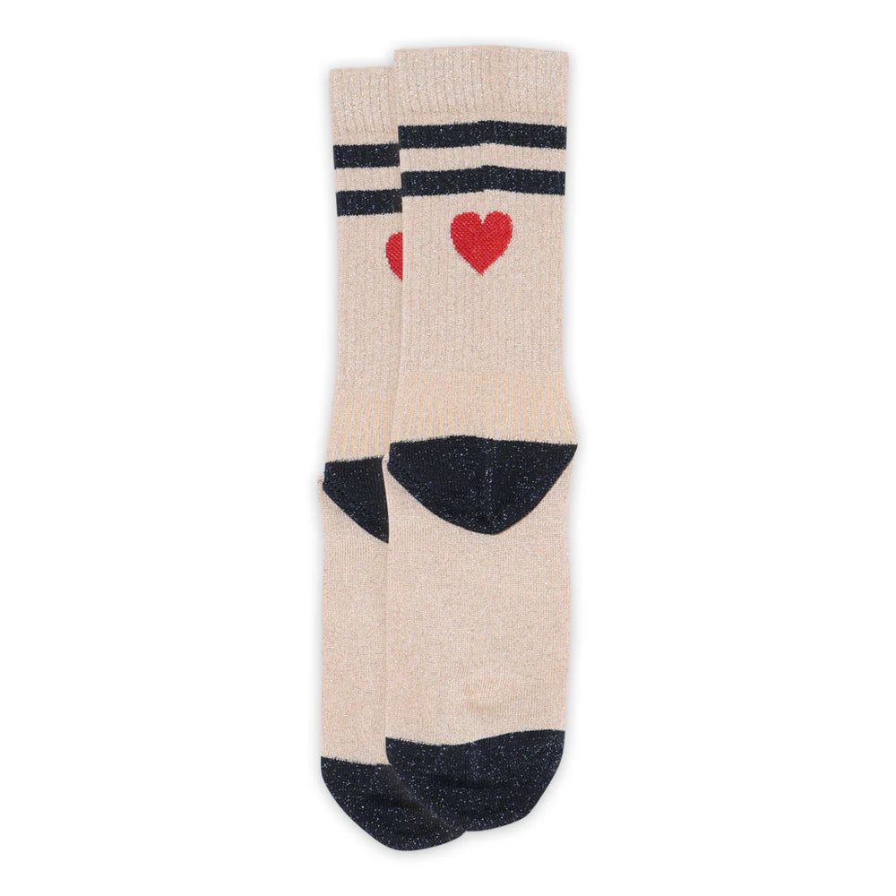MP Woman Elga Glitzersocken mit Herz Champagne Beige