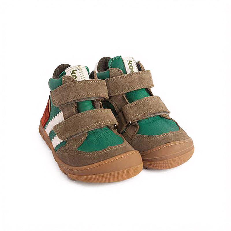 Koel Barefoot Kali Leather wasserdichter Barfußschuh mit Klettverschluss Green Wollfilz-Futter