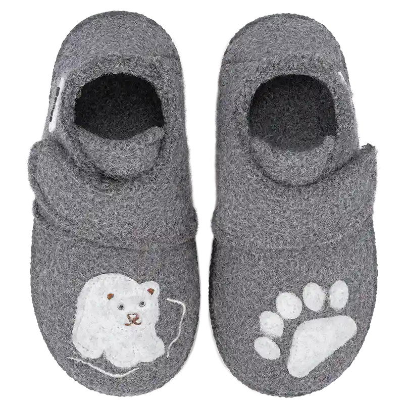Nanga Leila 2.0 Little Polar Bear Grau Weiche Hausschuhe aus Schurwolle mit Klett