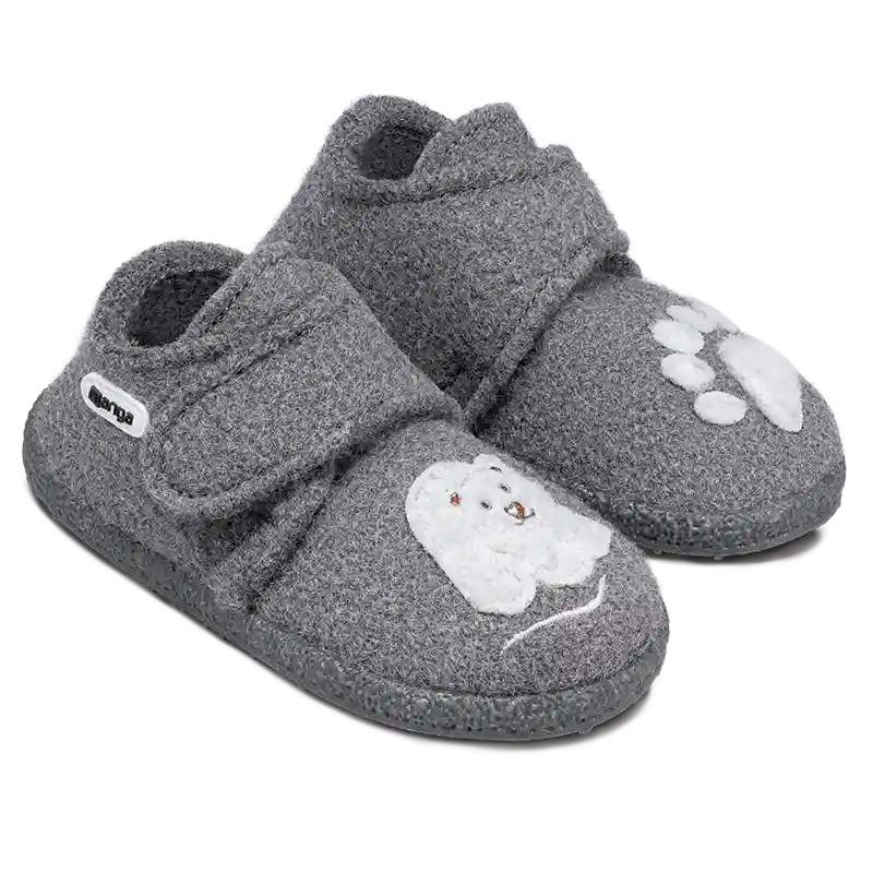 Nanga Leila 2.0 Little Polar Bear Grau Weiche Hausschuhe aus Schurwolle mit Klett