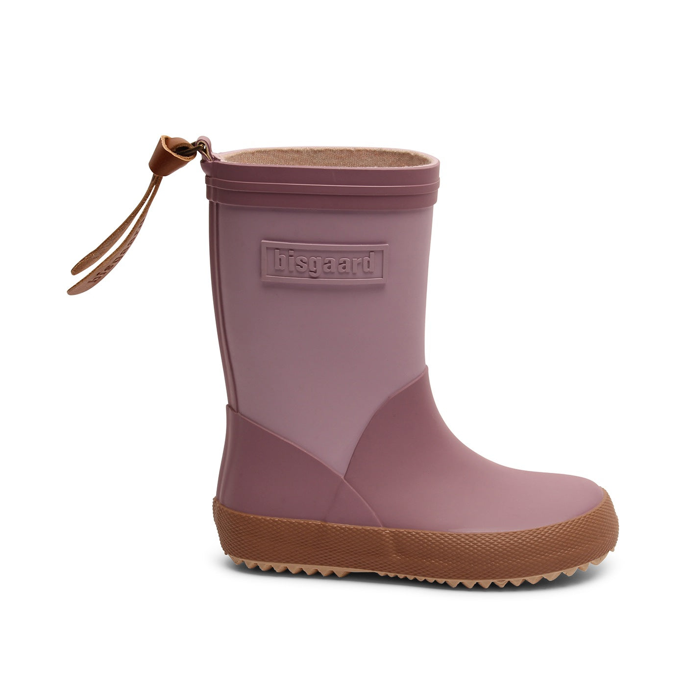 Schöne Gummistiefel von Bisgaard. Pink und Lavendelfarbend gemustert. Seitliche Ansicht 