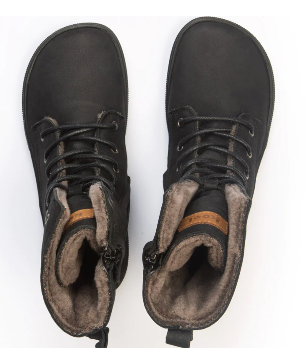 Koel Women Barefoot Faro Barfuß-Schnürstiefelette mit Reißverschluss Black Lamfell-Futter - keks.