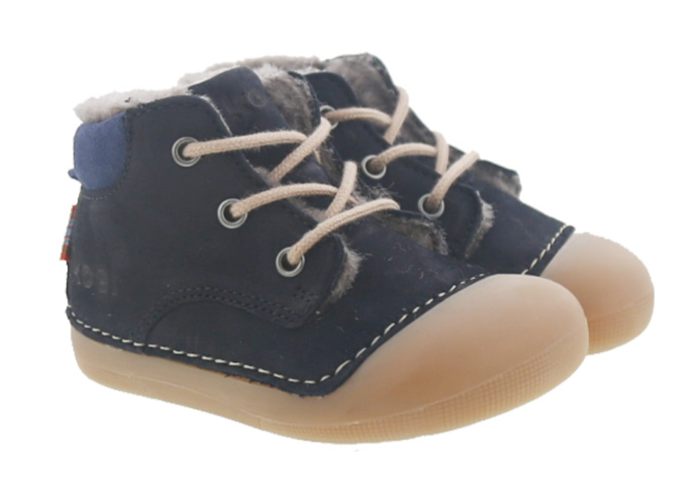 Koel Barefoot Ava Bio Nubuk Barfuß Lauflernschuh zum Schnüren Blue Lammfell-Futter - keks.