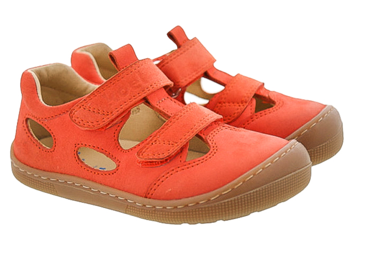 Koel bare ~ Deen Klett Sandale ~ Old Pink Barfußsandale Barfußschuh Klettsandale Klettverschluß mango Lachs rosa orange