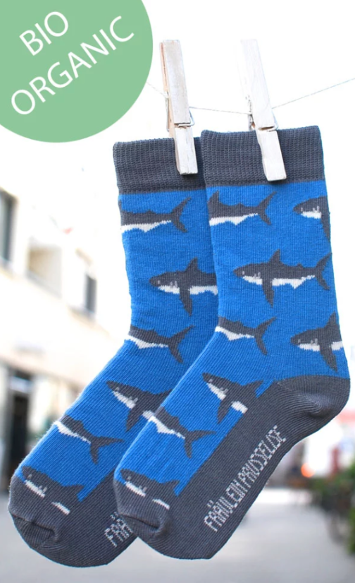 Fräulein Prusselise bio socks featuring a playful shark design, perfect for adding fun to your sock collection.
