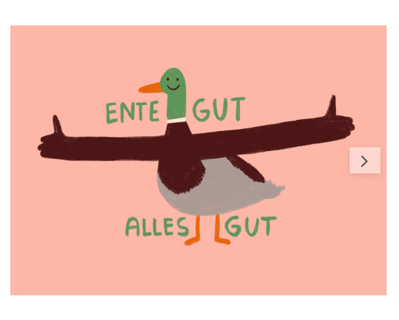 Postkarte von Slinga Illustration mit einer niedlichen Ente in bunten Farben und einem fröhlichen Design.