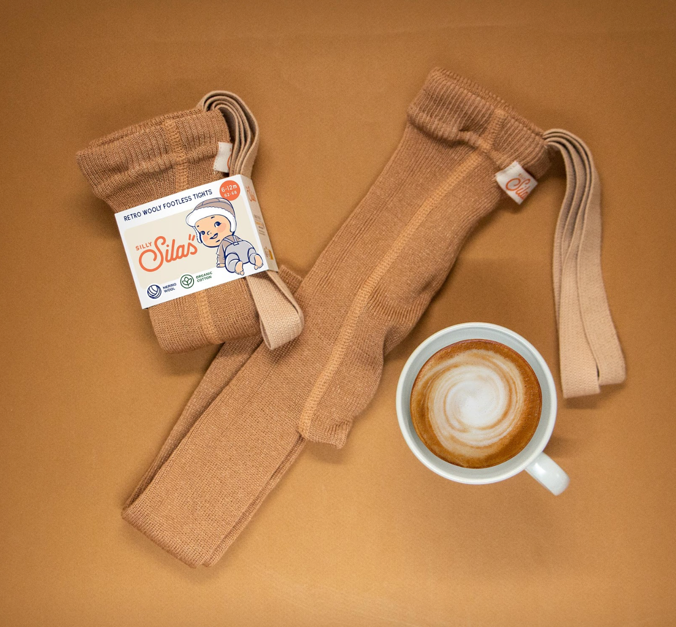 Silly Silas Wooly Footless Strumpfhosen mit Trägern Cappuccino