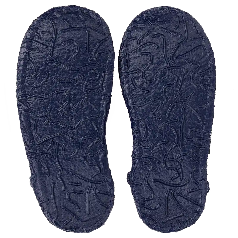 Weiche Nanga Hausschuhe mit Rocket Boy Raketenmotiv aus Wolle. Kinderhausschuhe mit Gummiband, Ansicht der Sohle