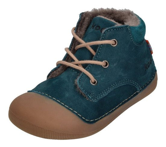 Koel Barefoot Ava Nubuk Barfuß Lauflernschuh zum Schnüren Turquoise Lammfell-Futter - keks.