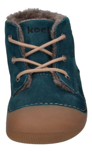 Koel Barefoot Ava Nubuk Barfuß Lauflernschuh zum Schnüren Turquoise Lammfell-Futter - keks.
