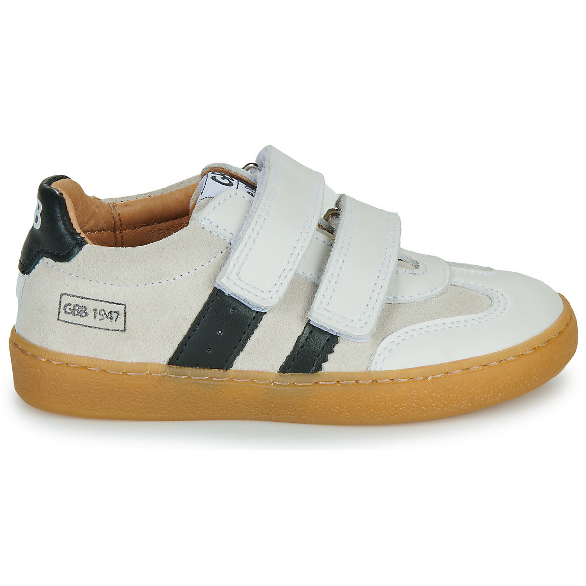 GBB Karine white sneakers with Velcro strap, showcasing a stylish and comfortable design for everyday wear.