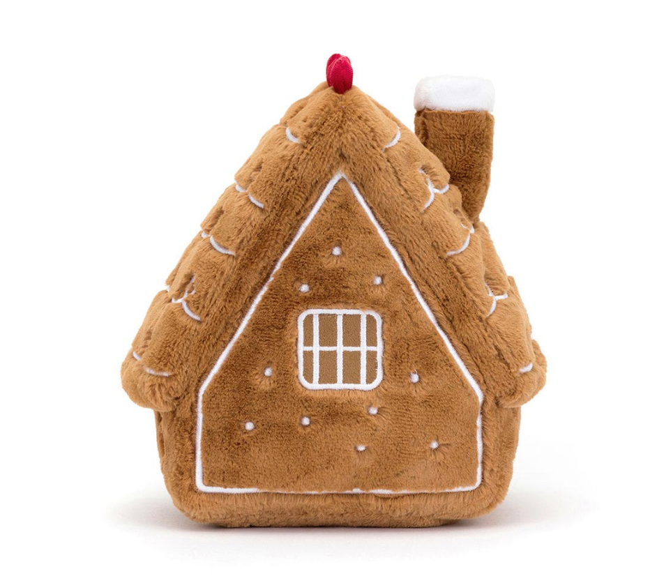Jellycat Amuseables Gingerbread House A2GHO, eine kuschelige Plüschfigur in Form eines Lebkuchenhauses