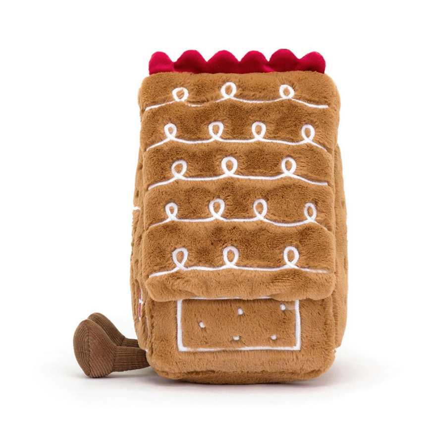 Jellycat Amuseables Gingerbread House A2GHO, eine kuschelige Plüschfigur in Form eines Lebkuchenhauses