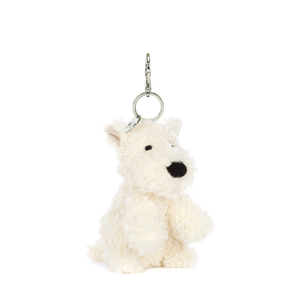 Jellycat Munro Scottie Dog Bag Charm, weißer Plüschhund als Taschenanhänger