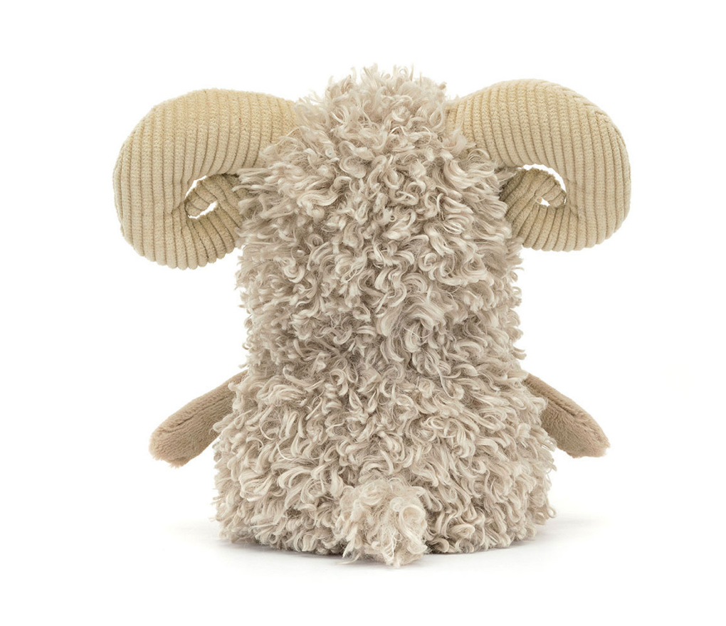 Jellycat Ramsley Sheep LH2S, super flauschiges Plüsch Schaf mit Hörnern aus Cord Stoff