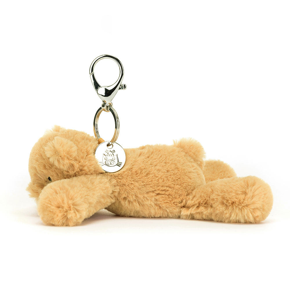 Jellycat Smudge Bear Bag Charm SMG4BBC, hellbrauner liegender Plüsch Teddybär als Taschenanhänger