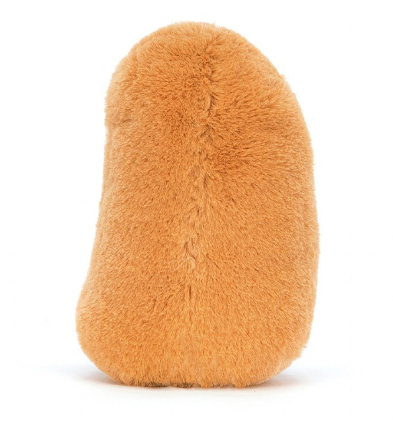 Kuschelige Jellycat Bohne aus orangenem Plüsch mit braunen Beinchen aus Feincord, aufgesticktem Lcheln und schwarzen Kunststoffaugen. Rückansicht