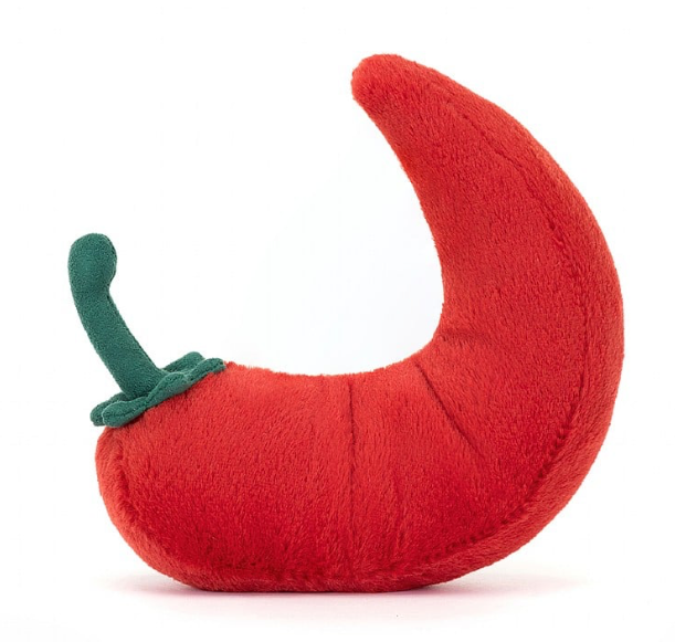 Jellycat Amuseables Chili Pepper Kuscheltier – weiches Plüschtier in Form einer roten Chilischote mit süßem Gesicht, perfekt als Geschenk für Kinder oder dekorativer Begleiter. Jetzt Jellycat Kuscheltier online kaufen im keks. Kinderschuhladen Bielefeld. Rückansicht