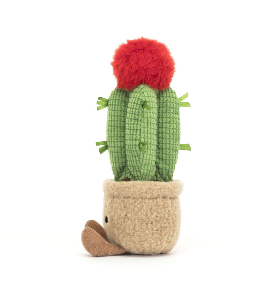 Jellycat Amuseables Moon Cactus Kuscheltier – weiches Plüschtier in Form eines grünen Kaktus mit roter Blüte mit süßem Gesicht, perfekt als Geschenk für Kinder oder dekorativer Begleiter. Jetzt Jellycat Kuscheltier online kaufen im Kinderschuhladen.