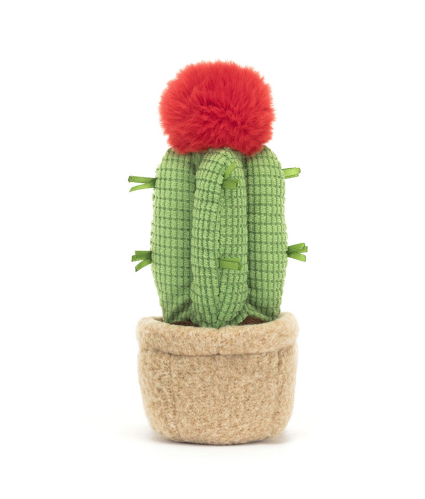 Jellycat Amuseables Moon Cactus Kuscheltier – weiches Plüschtier in Form eines grünen Kaktus mit roter Blüte mit süßem Gesicht, perfekt als Geschenk für Kinder oder dekorativer Begleiter. Jetzt Jellycat Kuscheltier online kaufen im Kinderschuhladen.