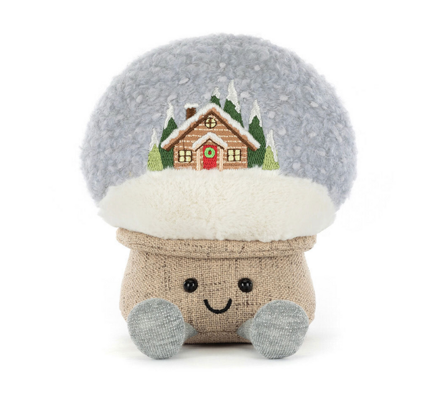 Jellycat Amuseables Snow Globe Plüschfigur. Kuscheltier in Schneekugel-Form mit Füßchen, gesticktem Gesicht und Haus-Stickerei in der "Kugel". Perfekt für Jellycat-Liebhaber als Sammlerstück, jetzt online kaufen im keks. Bielefeld
