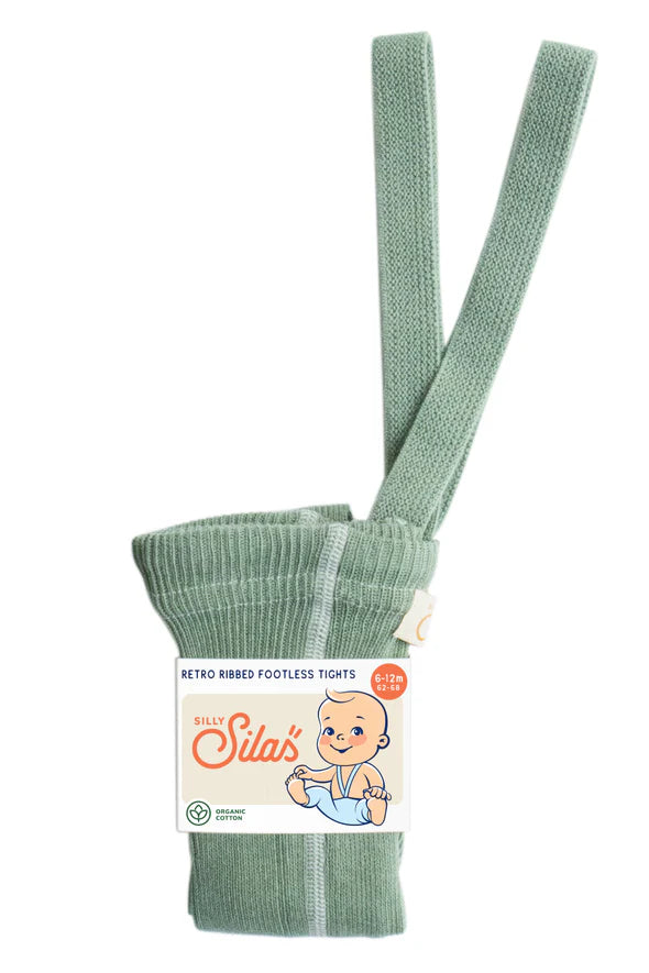 Silly Silas Retro Ribbed Footless Strumpfhosen mit Trägern Matcha Oat Latte