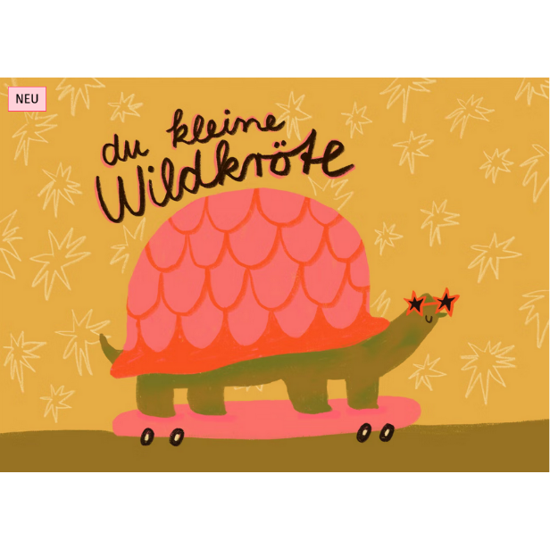 Postkarte "Du kleine Wildkröte" by Slinga Illustration featuring a whimsical frog illustration on a vibrant background.