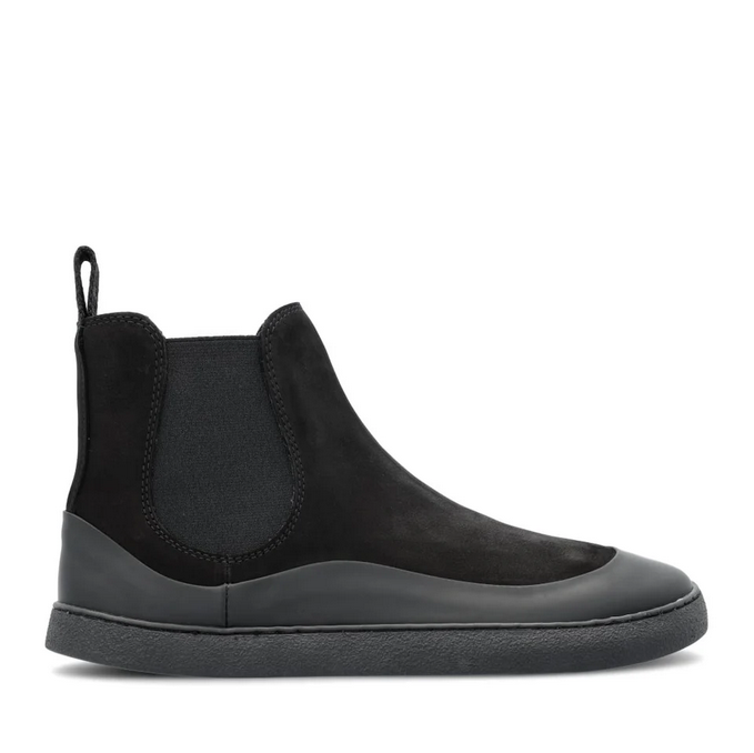 Schwarze Chelsea Boots von Groundies, Sienna Modell, barfußähnliches Design, glatte Oberfläche, bequemer Schuh für Damen