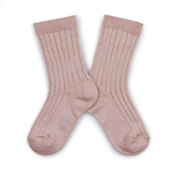 Collégien Glitzernde gerippte Socken VICTOIRE Vieux Rose - keks.