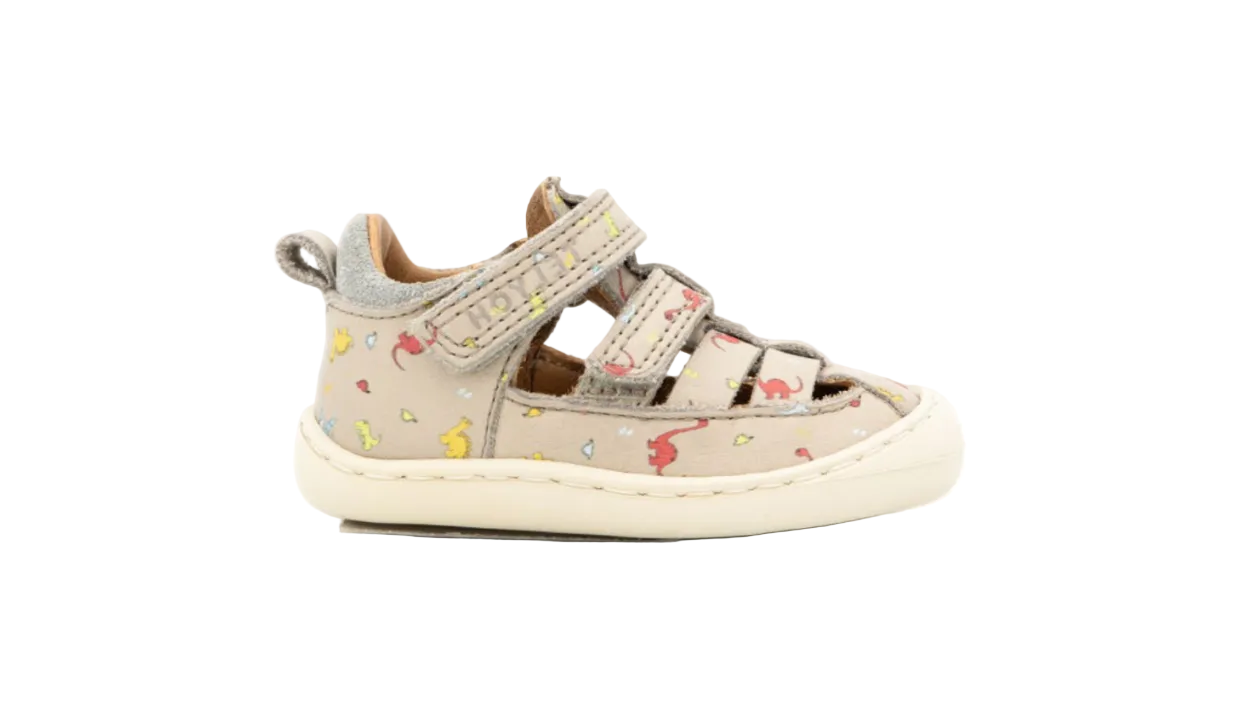 Telyoh Barefoot Y01114 Klett Sandale Hellgrau mit Dinos