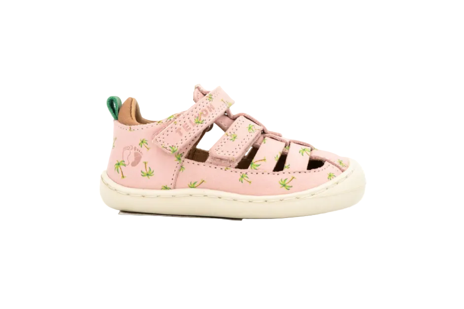 Telyoh Barefoot Y01114 Klett Sandale Rosa mit Palmen
