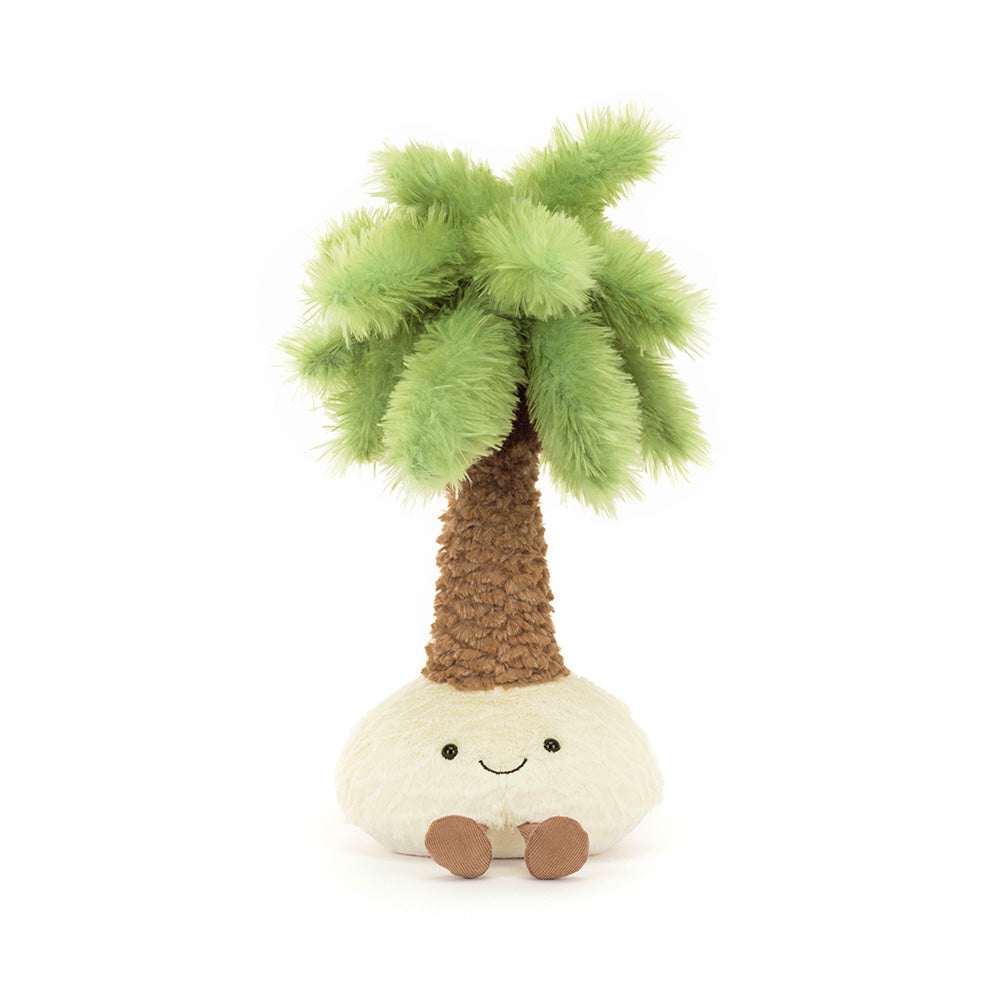 Tropischer Jellycat Amuseables Palm Tree als Palmen Plüschtier mit lächelndem Gesicht und weicher Oberfläche, Vorderansicht