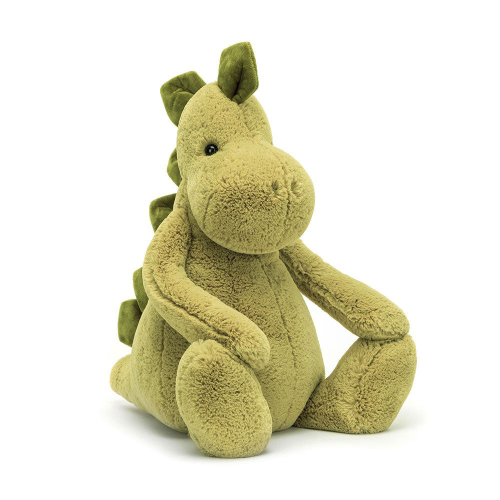 Grüner Jellycat Bashful Dino mit freundlichem Gesicht, Vorderansicht