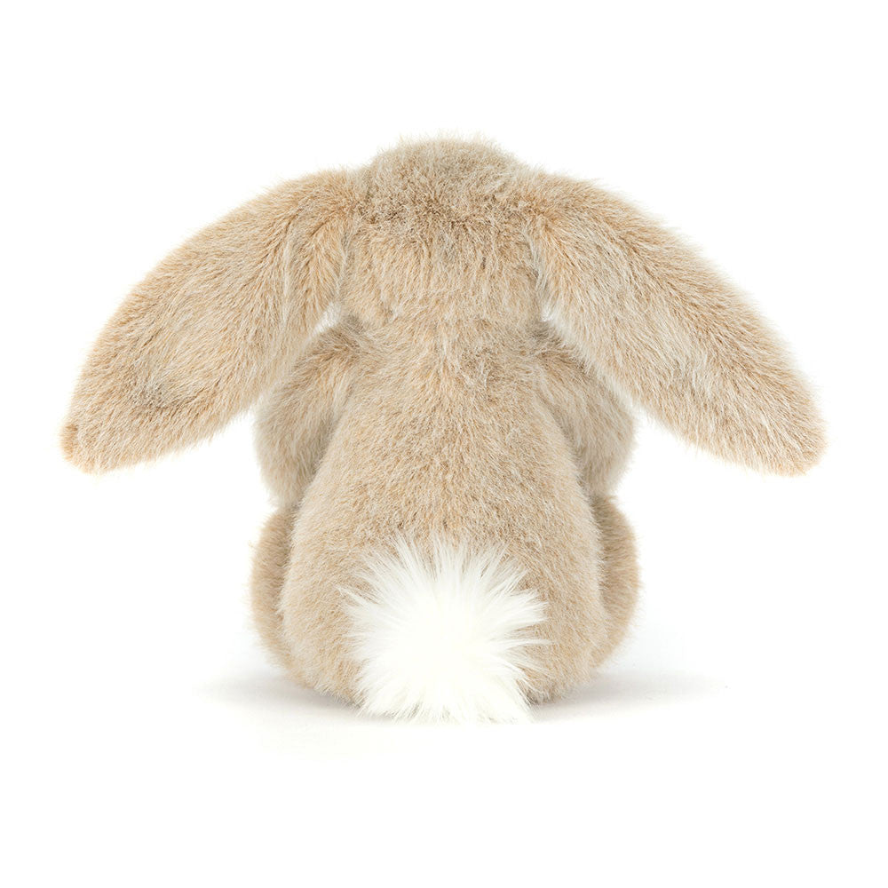 Niedlicher Jellycat Hase zu Ostern mit flauschiger Oberfläche und großem weißen Puschel schwanz, Rückansicht