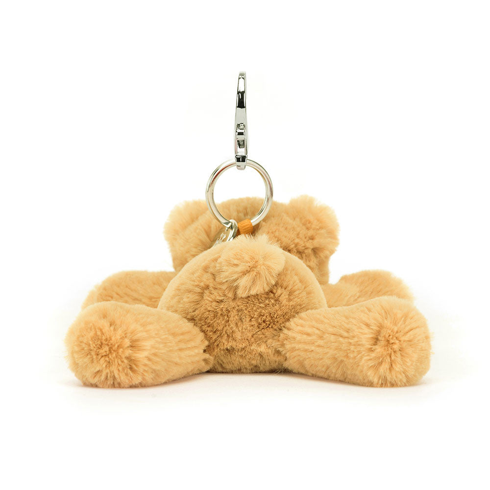 Jellycat Smudge Bear Bag Charm als hellbrauner Plüsch Teddybär Schlüsselanhänger mit weicher Textur, gesticktem Gesicht und Clip, Rückansicht